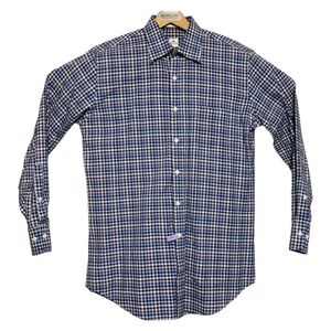 Peter Millar Purple White & Blue Plaid Long Sleeve Cotton Button Up Sz Medium M
